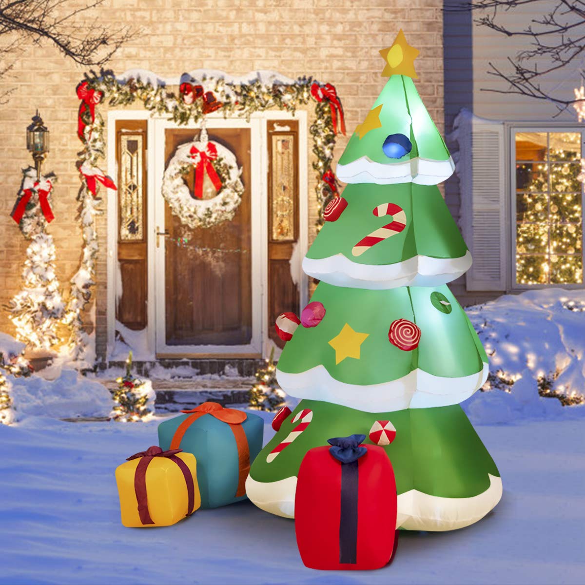6ft Inflatable Christmas Tree Blow Up Xmas Decoration with 3 Gift Boxes - GoplusUS