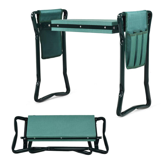 Foldable Garden Kneeler and Seat, Portable Garden Stool w/ 2 Bonus Tool Pouches and EVA Foam Pad - GoplusUS