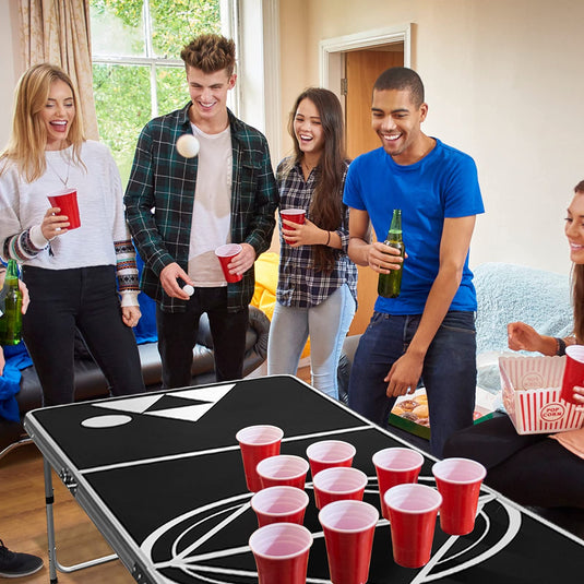 8 Ft Portable Beer Pong Table, Foldable Party Pong Tailgate Table - GoplusUS