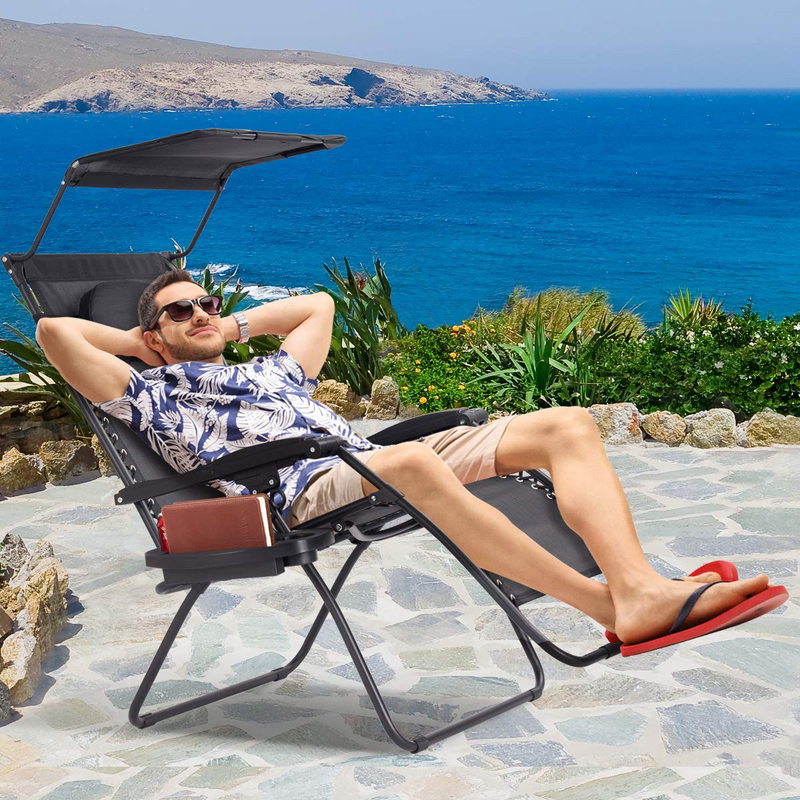 Load image into Gallery viewer, Goplus Folding Zero Gravity Lounge Chair Wide Recliner for Outdoor Beach Patio Pool w/Shade Canopy - GoplusUS
