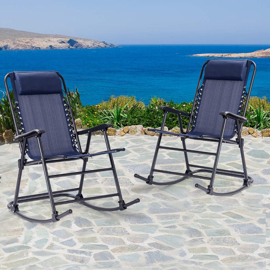 Folding Rocking Chair Recliner Headrest Patio Pool Yard Outdoor - GoplusUS