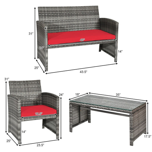 Goplus 4-Piece Rattan Patio Furniture Set, Wicker Rattan Furniture Set