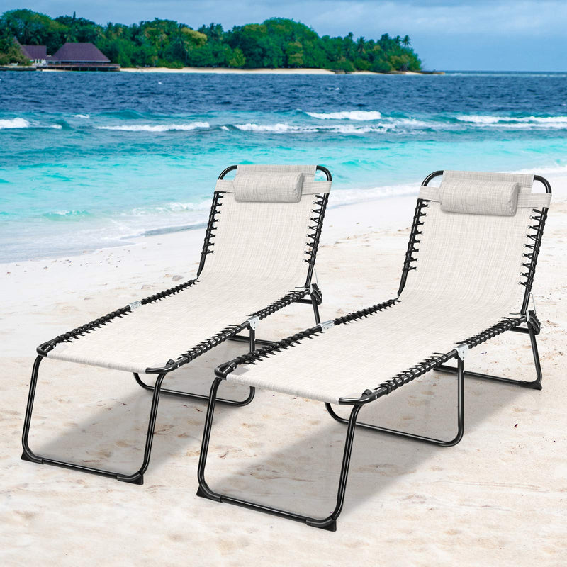 Load image into Gallery viewer, Folding Beach Lounge Chair Black/Gray) - GoplusUS
