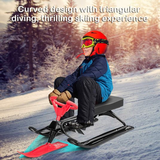 Snow Racer Sled, Ski Slider with Steering Wheel