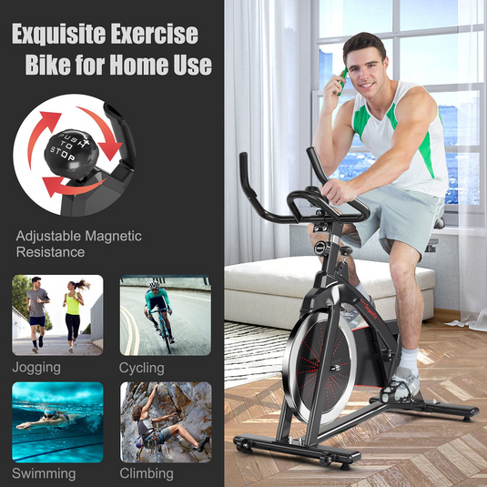 Goplus Indoor Magnetic Exercise Bike, Fitness Cycling Bike W/ Adjustable Resistance - GoplusUS