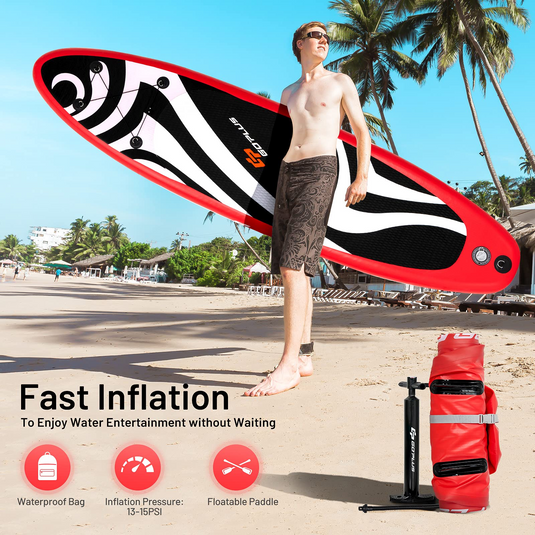 Goplus Inflatable Stand up Paddle Board Surfboard SUP Board (Red, 10FT) - GoplusUS