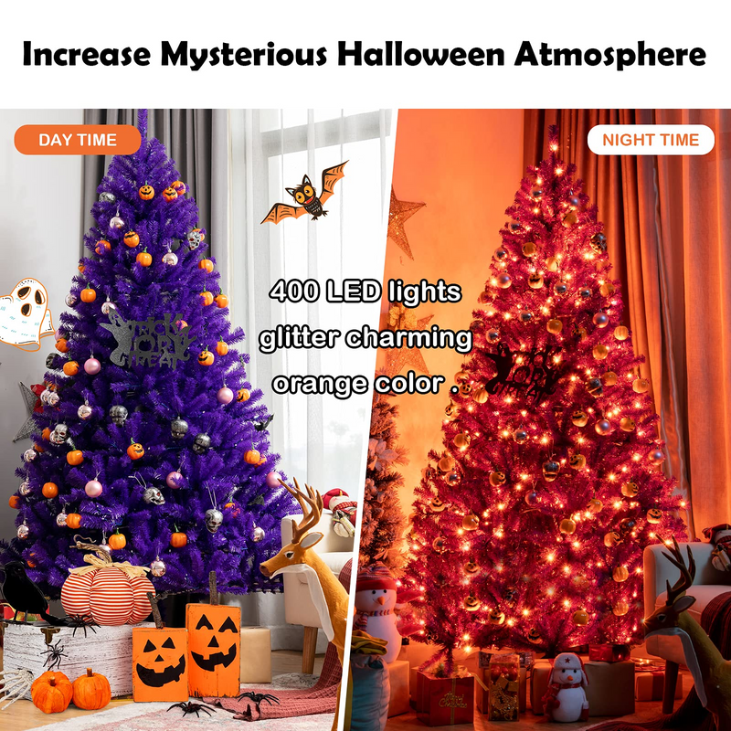 Load image into Gallery viewer, Goplus Prelit Purple Halloween Tree, Artificial Hinged Christmas Tree, Perfect Halloween Decoration for Holiday Festival Parties - GoplusUS
