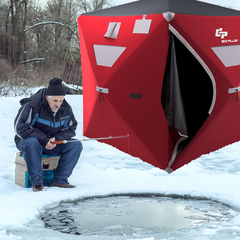 Portable Ice Shelter Pop-up Ice Fishing Tent Shanty 3-4 Person – GoplusUS