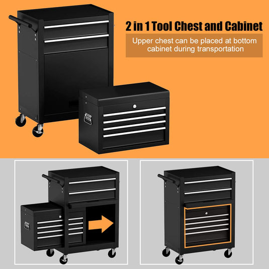 6-Drawer Rolling Tool Chest Removable Tool Storage Cabinet with Sliding Drawers - GoplusUS