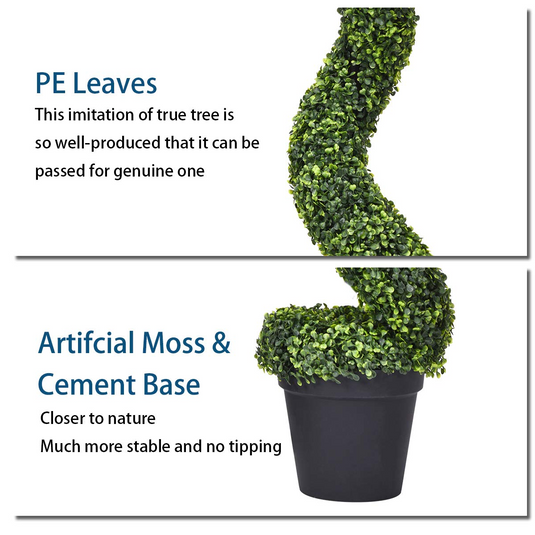 Goplus Artificial Topiary Cedar Spiral Trees, UV Resistant Realistic Leaves & Cement-Filled Pot (4 Ft) - GoplusUS