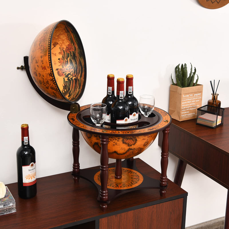 Load image into Gallery viewer, Tabletop 13&quot; Globe Wine Bar Stand, 16th Century Italian Nautical Chart Liquor Cabinet
