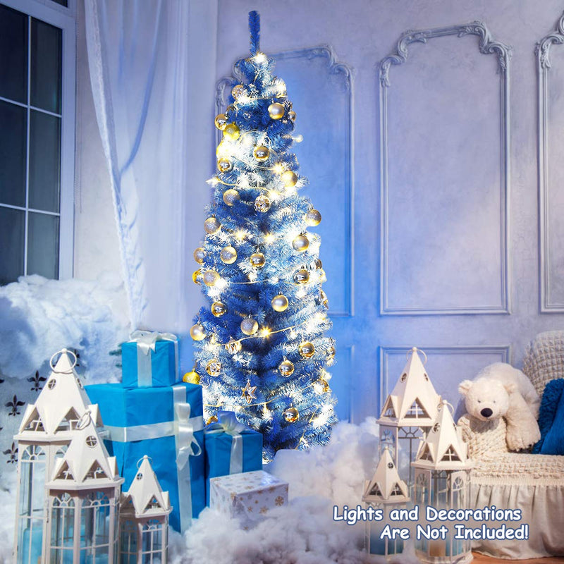 Load image into Gallery viewer, 6ft Blue Pencil Christmas Tree, Artificial Slim Tree - GoplusUS
