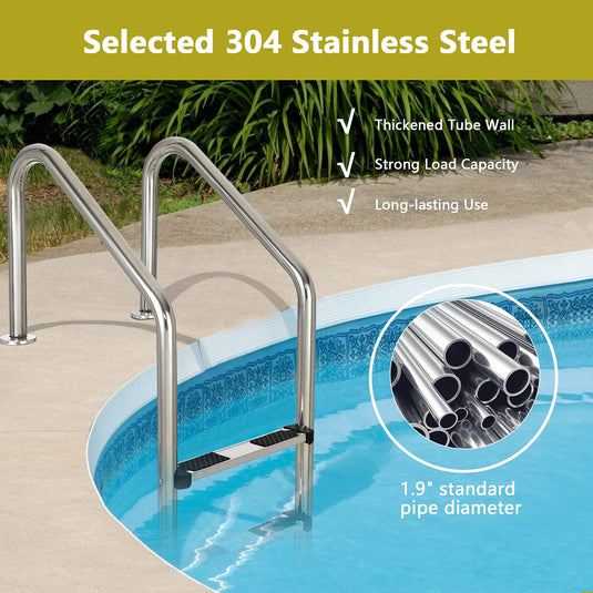 Swimming Pool Ladder, 3-Step In-Ground Stainless Steel Step for Indoor/Outdoor Pool