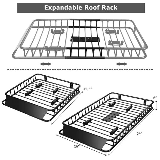 64" Roof Rack Cargo Carrier with Extension, Universal Rooftop Cargo Basket - GoplusUS