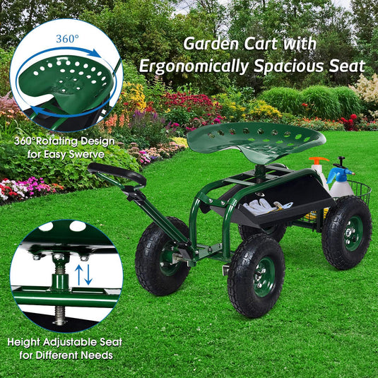 Garden Cart Gardening Workseat w/Wheels, Patio Wagon Scooter for Planting - GoplusUS
