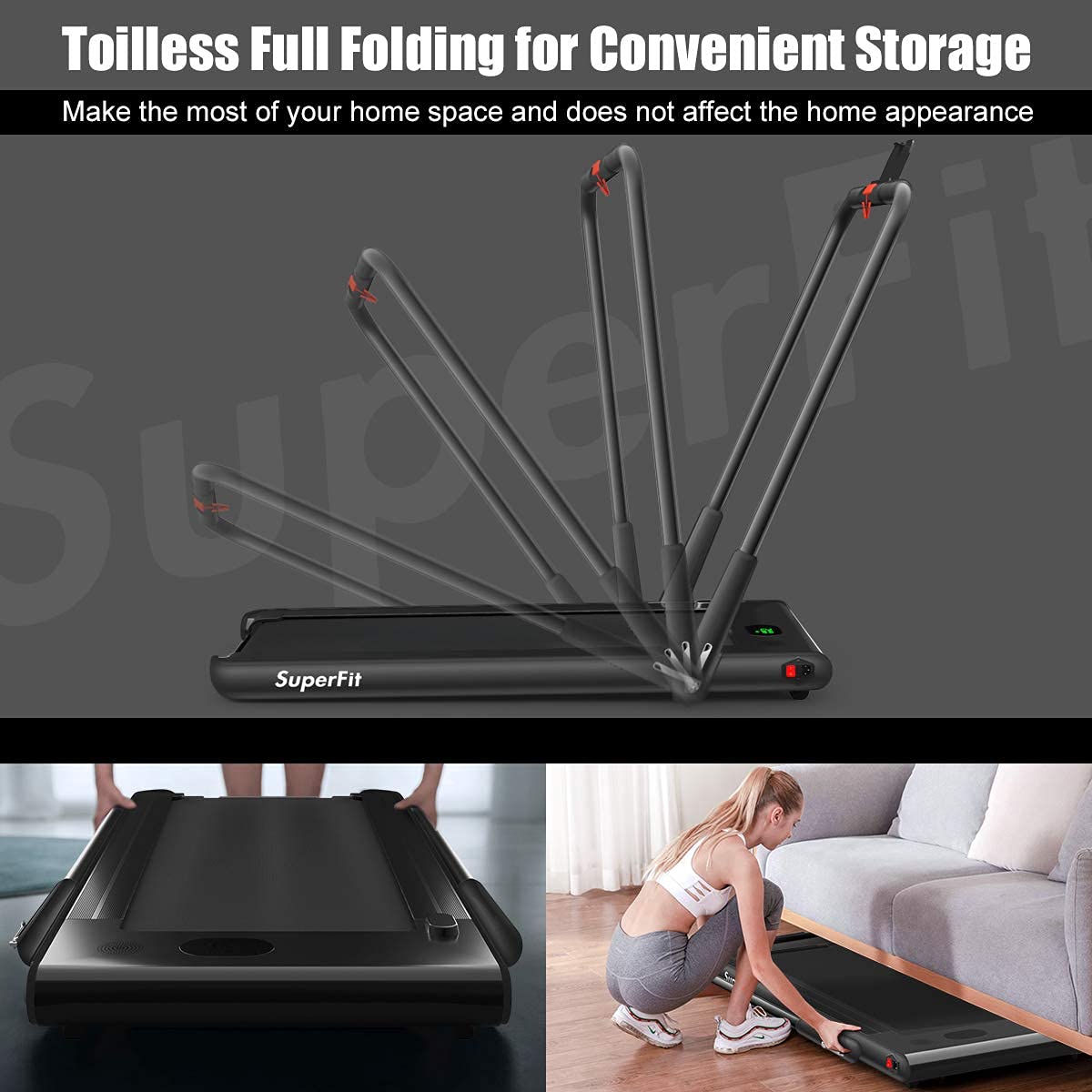 2 in 1 Folding Treadmill, 2.25HP Under Desk Electric Superfit Treadmill