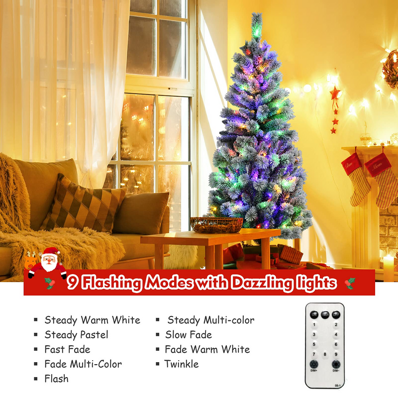 Load image into Gallery viewer, Goplus Snow Flocked Christmas Tree, Premium Hinged Artificial Pine Tree, Remote Controller, Xmas Full Tree for Indoor - GoplusUS
