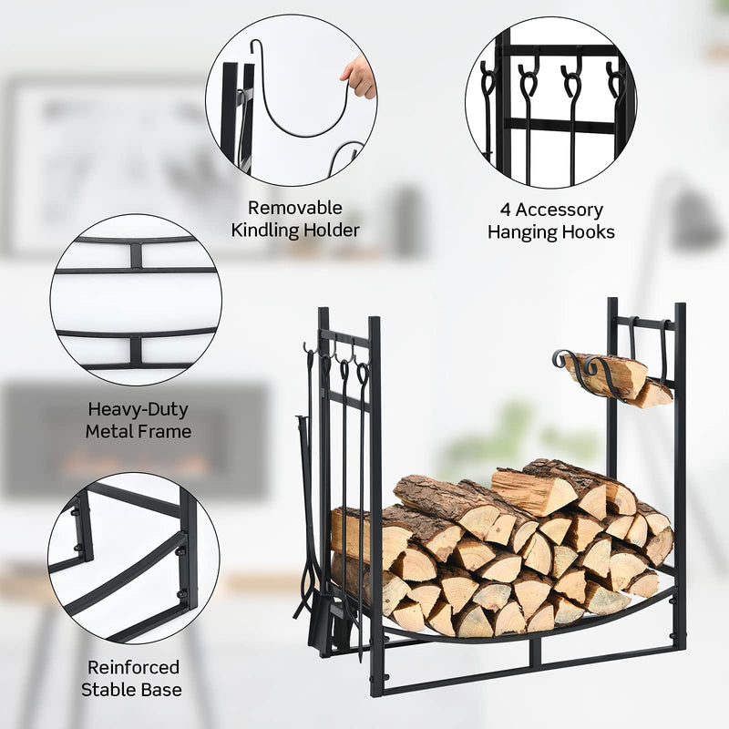 Load image into Gallery viewer, Firewood Rack with Tool Set  36&#39; /30&#39; Fireplace Log Holder - GoplusUS
