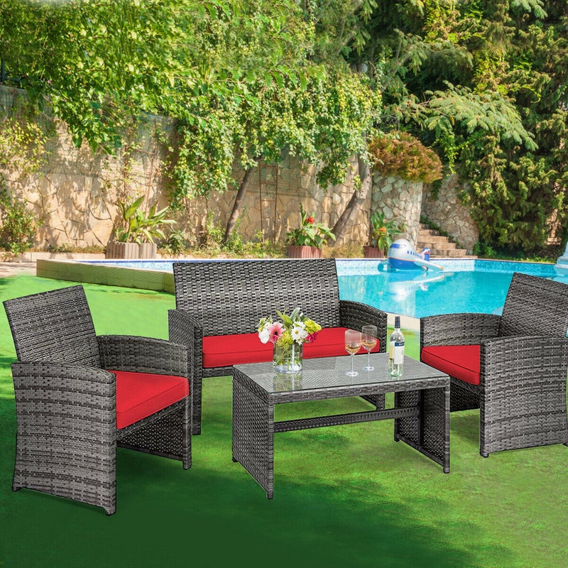 Load image into Gallery viewer, Goplus 4-Piece Rattan Patio Furniture Set, Wicker Rattan Furniture Set
