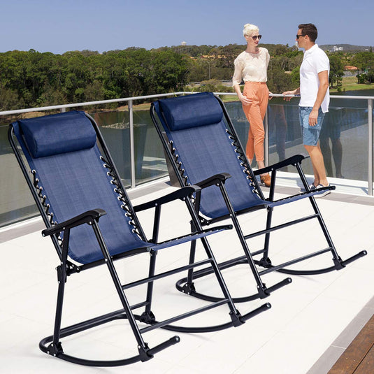 Folding Rocking Chair Recliner Headrest Patio Pool Yard Outdoor - GoplusUS