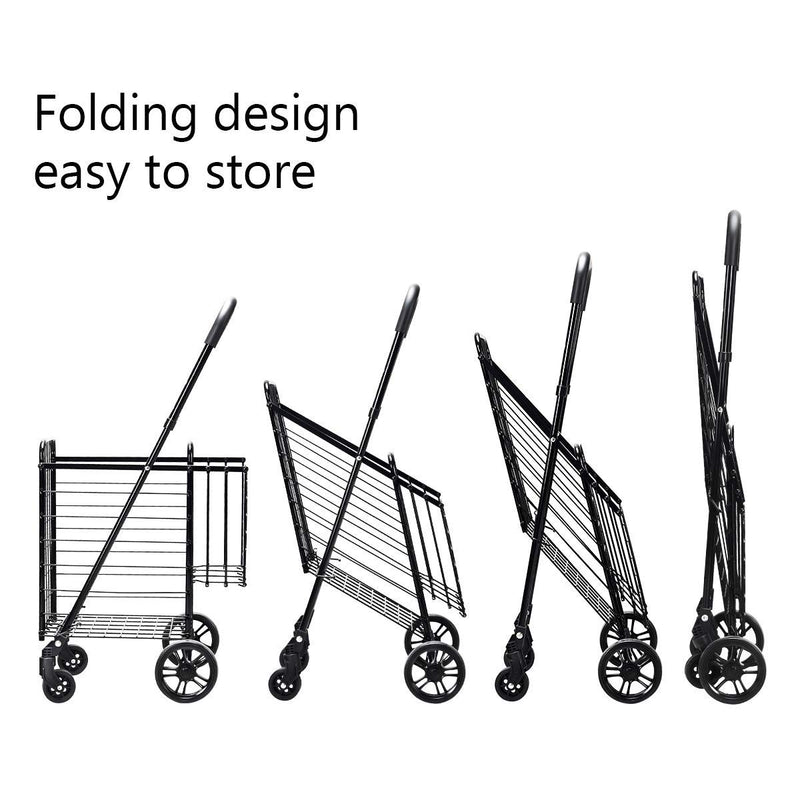 Load image into Gallery viewer, Folding Shopping Utility Cart, Double Basket and 360 Swivel Wheels - GoplusUS
