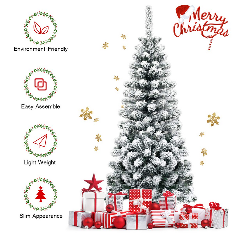 Load image into Gallery viewer, Goplus Artificial Snow Flocked Christmas Tree, Slim Xmas Snowy Tree for Indoor and Outdoor Use - GoplusUS
