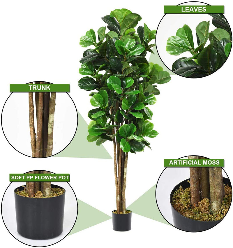 Load image into Gallery viewer, Fake Fiddle Leaf Fig Tree Artificial Greenery Plants in Pots Decorative Trees (5ft) - GoplusUS
