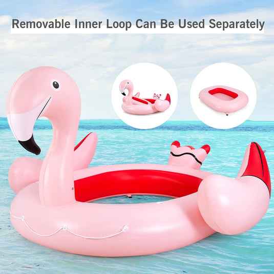 4-6 People Inflatable Flamingo Floating Island, Giant Float - GoplusUS