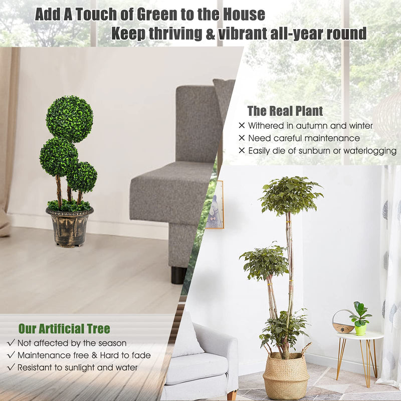 Load image into Gallery viewer, 2.5 Ft/3 Ft  Artificial Boxwood Topiary Tree, Fake Greenery Plants Triple Ball Tree - GoplusUS
