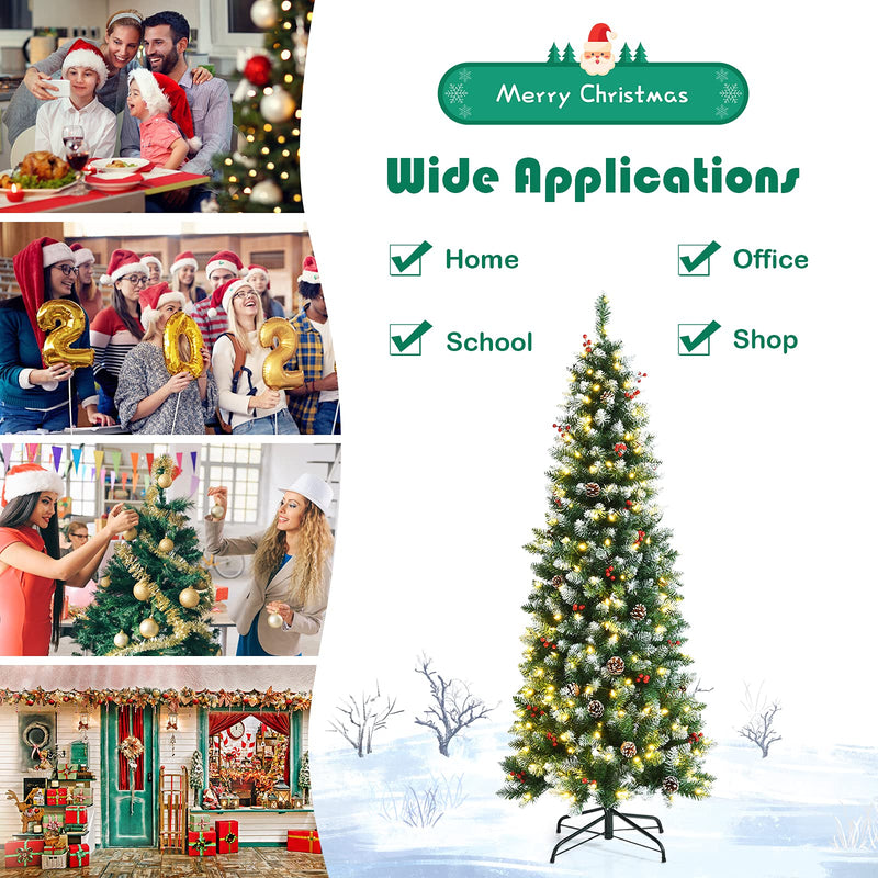 Load image into Gallery viewer, 5ft Pre-lit Pencil Christmas Tree, Snow Flocked Artificial Hinged Xmas Tree - GoplusUS
