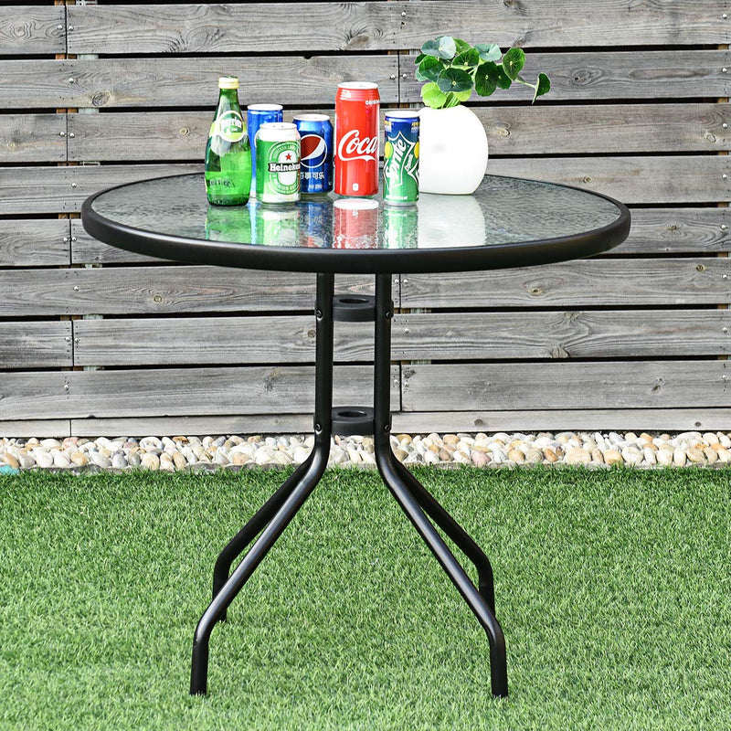 Load image into Gallery viewer, 32&quot; Outdoor Patio Table Round Shape Steel Frame Tempered Glass Top - GoplusUS
