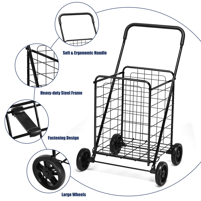 Load image into Gallery viewer, Goplus Folding Shopping Cart, Light Weight Utility Grocery Cart with Wheels, Portable Cart - GoplusUS
