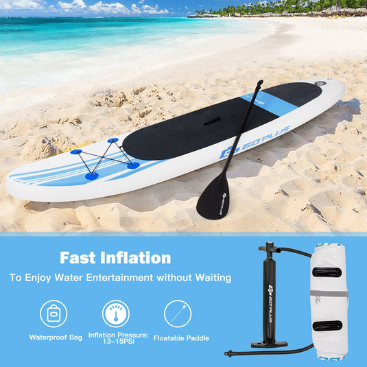 Inflatable 10'  StandUp Paddle Board Package w/ Leash Fin Adjustable Paddle Pump Kit Carry Backpack, 6" Thick - GoplusUS