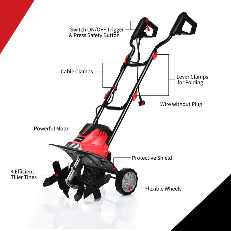 Load image into Gallery viewer, 10 Amp Corded Electric Tiller and Cultivator, 14-Inch Tiller w/ 9&quot; Tilling Depth - GoplusUS
