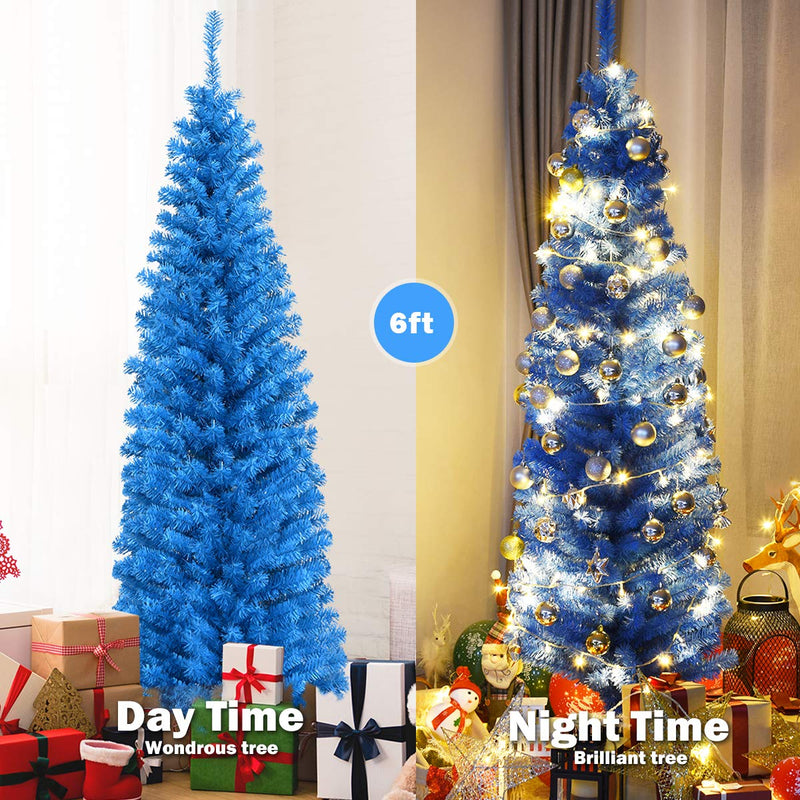Load image into Gallery viewer, 6ft Blue Pencil Christmas Tree, Artificial Slim Tree - GoplusUS

