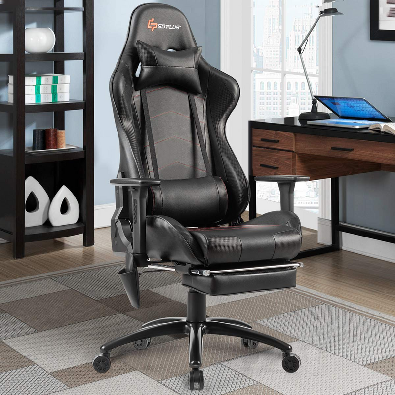 Load image into Gallery viewer, Goplus Massage Gaming Chair, Reclining Backrest, Handrails and Seat Height Adjustment Racing Computer Office Chair - GoplusUS

