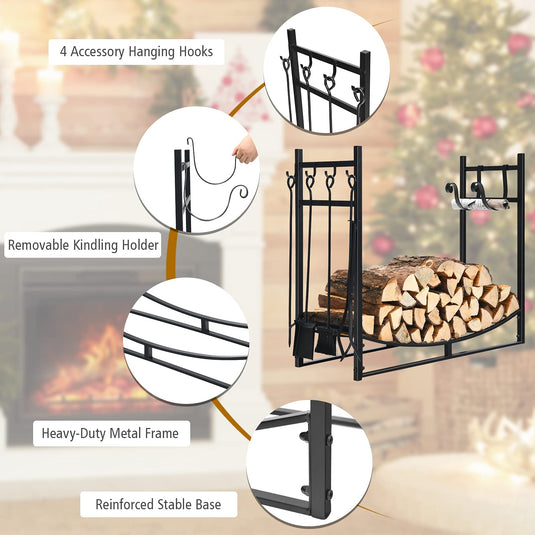 Firewood Rack with Tool Set  36' /30' Fireplace Log Holder - GoplusUS