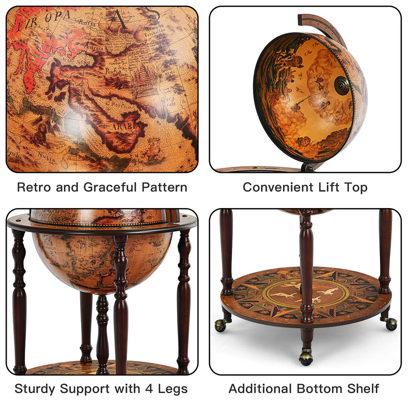 Load image into Gallery viewer, 18&#39; Globe Wine Bar Stand, 16th Century Italian Replica Wine Cabinet with Wheels - GoplusUS
