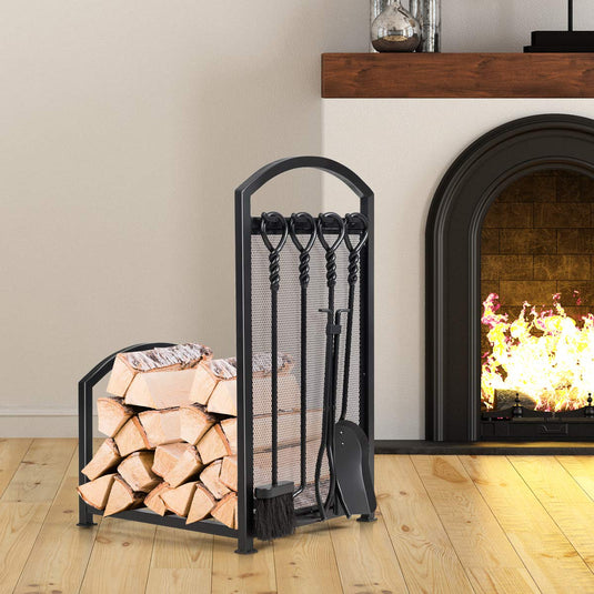 Firewood Log Rack with 4 Fireplace Tools - GoplusUS