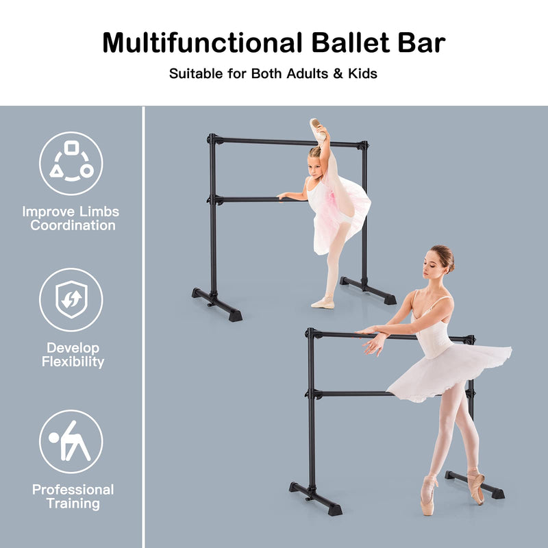 Load image into Gallery viewer, Goplus Double Ballet Barre Bar, Portable 4 FT Freestanding Dancing Bar w/ 7&quot; - 46&quot; Adjustable Height - GoplusUS
