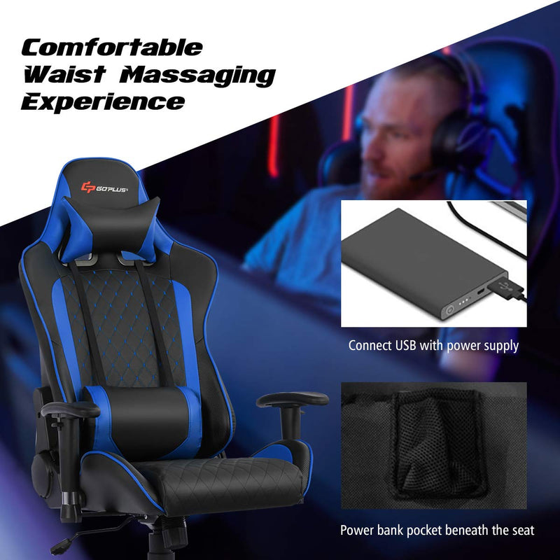 Load image into Gallery viewer, Massage Gaming Chair, Reclining Backrest Handrails and Seat Height Adjustment - GoplusUS
