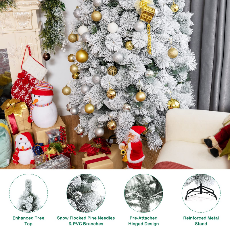 Load image into Gallery viewer, Goplus 5ft Artificial Snow Flocked Christmas Tree, Unlit White Pencil Hinged Xmas Tree W/ Metal Stand - GoplusUS
