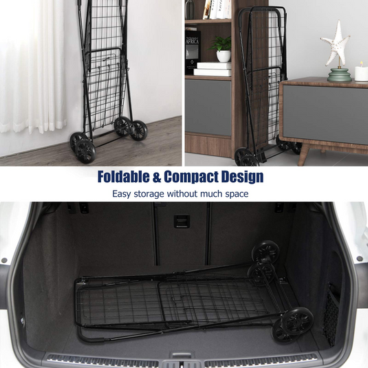 Goplus Folding Shopping Cart, Light Weight Utility Grocery Cart with Wheels, Portable Cart - GoplusUS