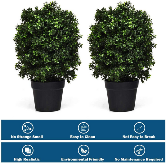 Goplus 2 Pack 2Ft Artificial Boxwood Topiary Ball Tree, UV-Proof Realistic Leaves & Cement-Filled Pot - GoplusUS