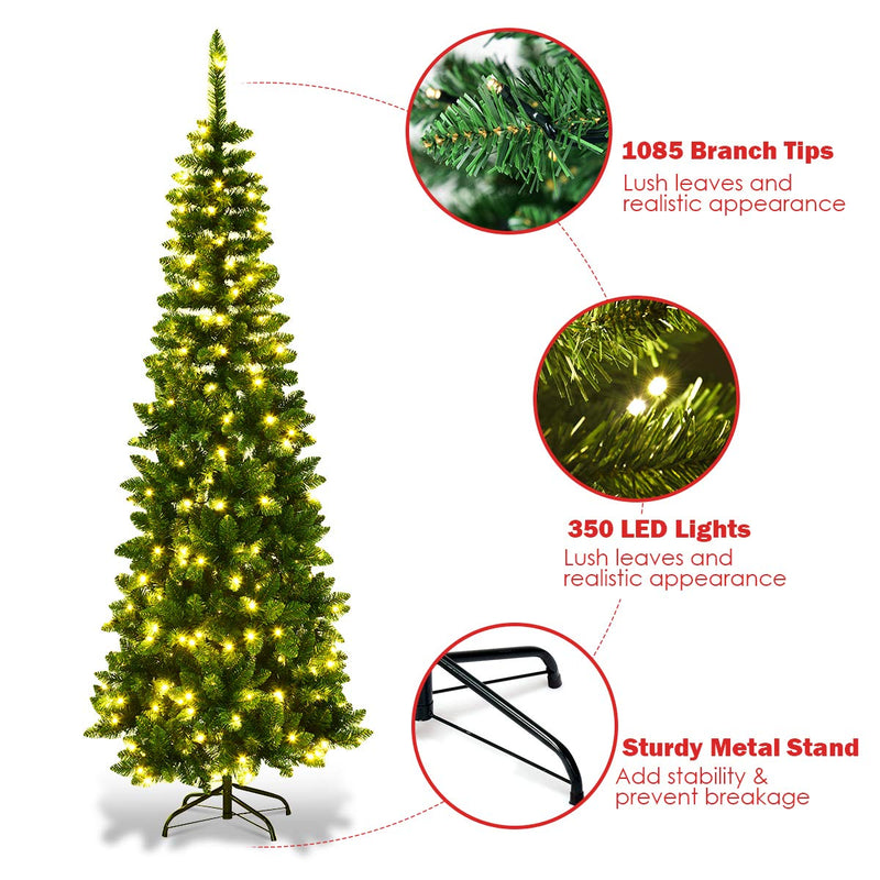 Load image into Gallery viewer, Prelit Pencil Christmas Tree, Premium Hinged Fir Tree
