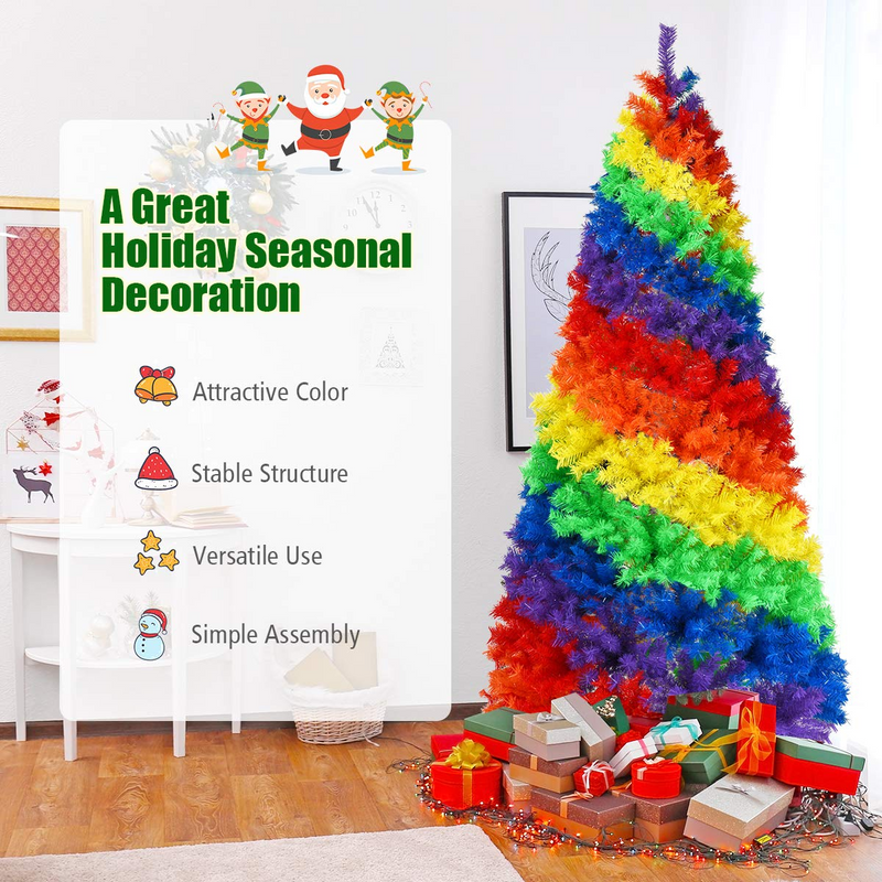 Load image into Gallery viewer, Goplus 7FT Colorful Rainbow Full Fir Christmas Tree, Artificial Hinged Christmas Tree w/Solid Metal Stand - GoplusUS
