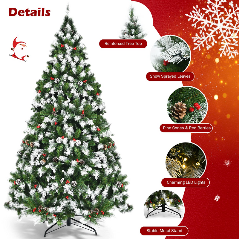 Load image into Gallery viewer, Goplus Pre-lit Snow Flocked Christmas Tree,Hinged Artificial Xmas Tree, Indoor Holiday Festival Decoration - GoplusUS
