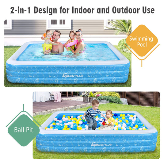 Inflatable Swimming Pool, 120" X 72" X 22" Full-Sized Family Kiddie Blow up Pool - GoplusUS