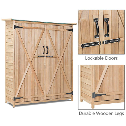 Outdoor Storage Shed, Fir Wood Cabinet for Garden Yard, Lockable Doors - GoplusUS