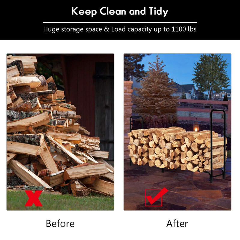 Load image into Gallery viewer, Goplus 8ft Firewood Log Rack, Outdoor Heavy-Duty Firewood Storage Holder w/Sturdy Steel Tubular Frame - GoplusUS
